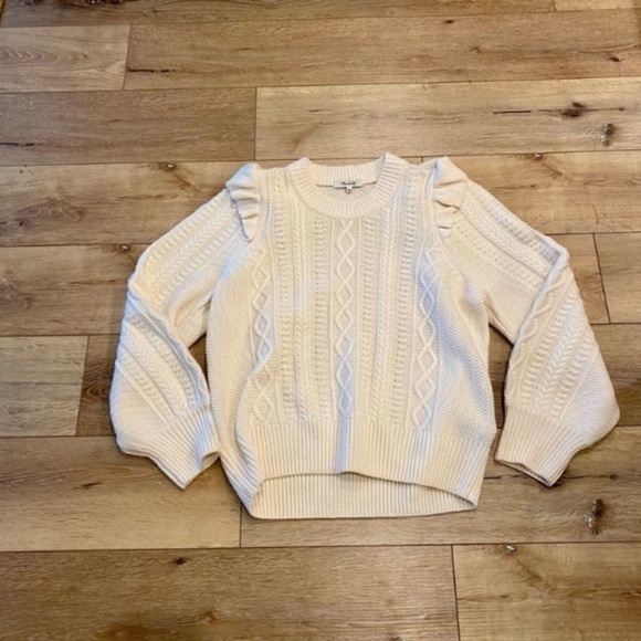 Madewell Sweaters - Madewell Hollydene Ruffle-Shoulder Pullover Sweater, women's size XL Cable Knit